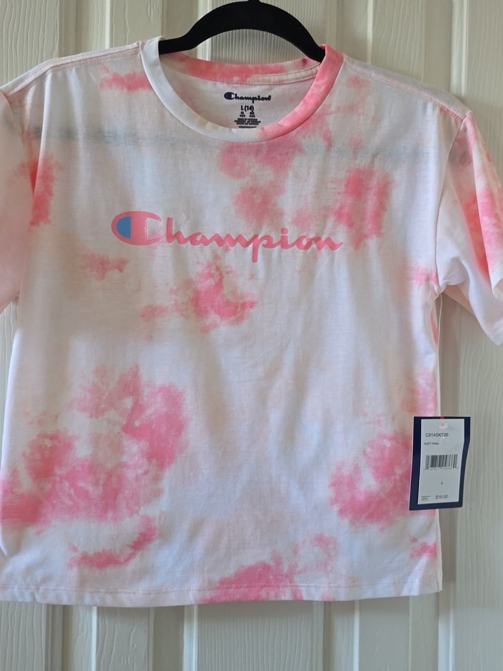 CHAMPION BRAND GIRL'S SIGNATURE PINK SHORT SLEEVE TIE DYE T-SHIRT SIZE LARGE 14
